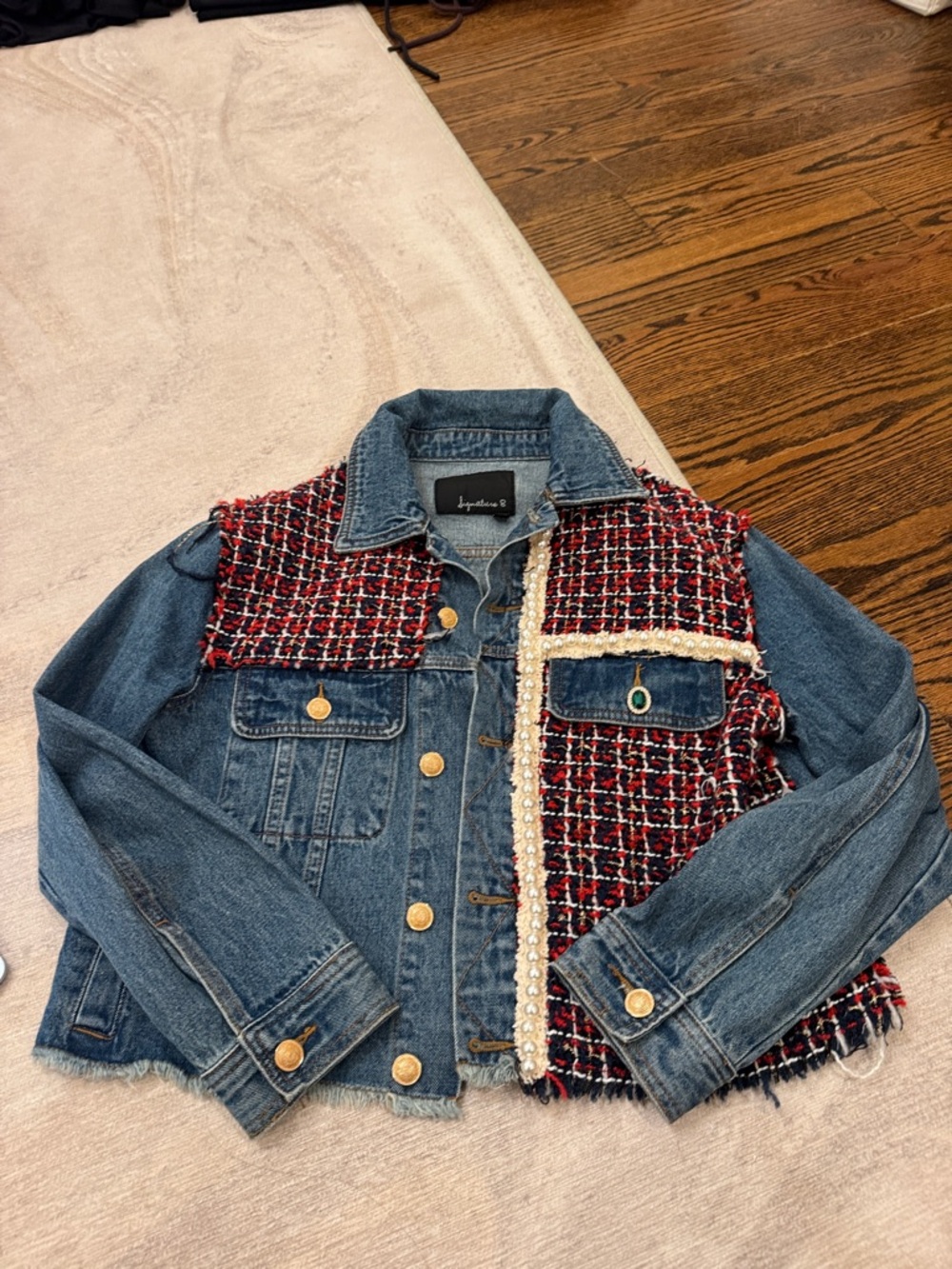 Signature8 Blue Denim Jacket with Red Tweed Panels